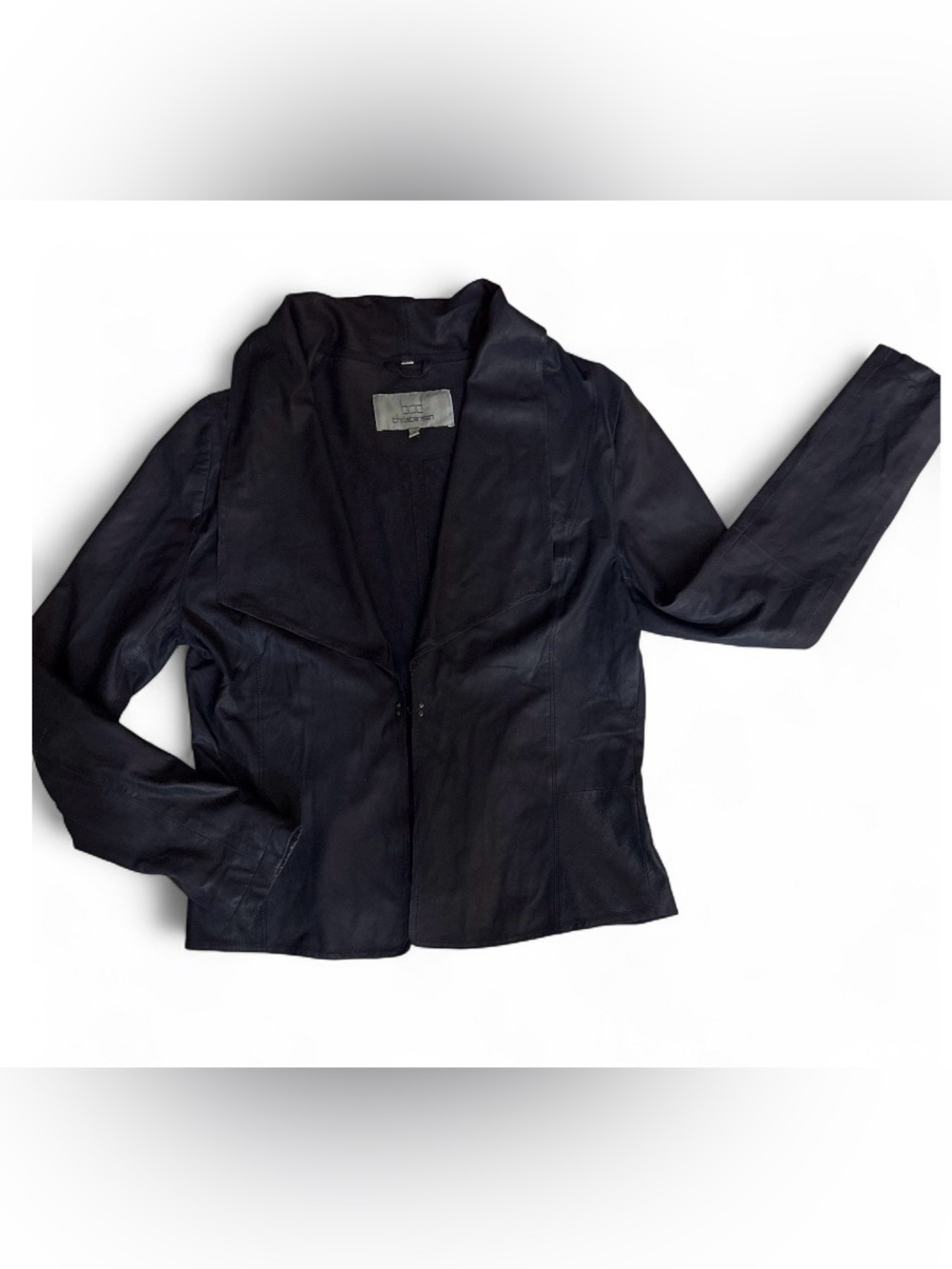 Black Leather Open-Front Blazer Jacket